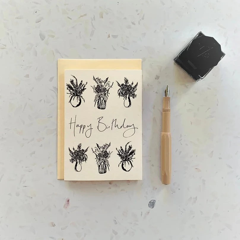 Mixed Vase Monochrome Happy Birthday Card