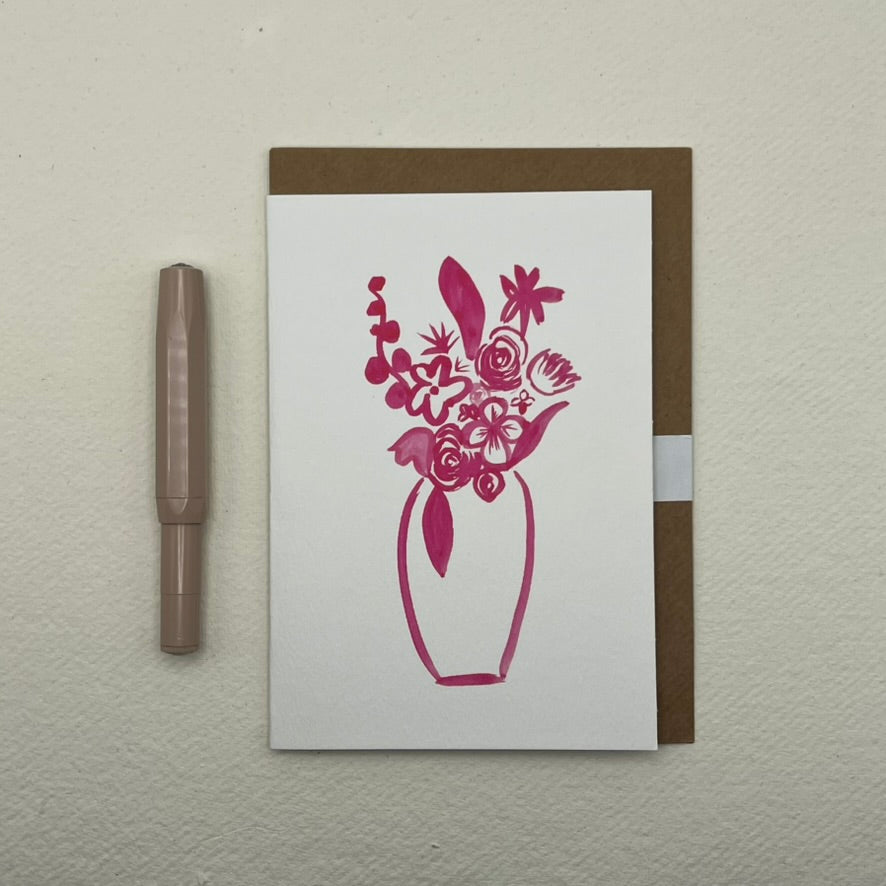 Pink 04 floral vase greeting card | floral notelet