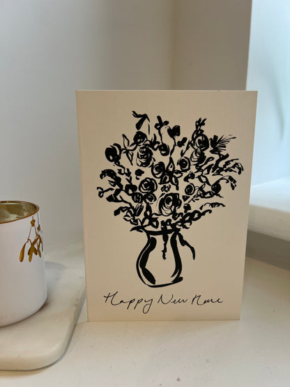 Happy New Home monochrome vase greet Card | new home card