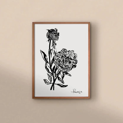 Paeonia Print | Floral Art Print | Monochrome Floral Art |