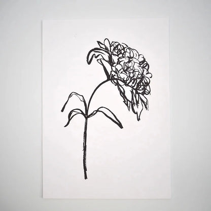 Peony Art Print | Monochrome Peony Art |