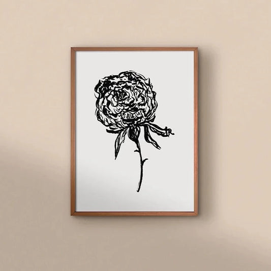 Peony Print | Open Peony Art | Monochrome Peony
