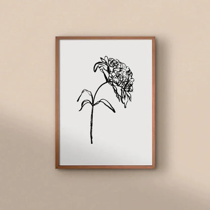 Peony Art Print | Monochrome Peony Art |