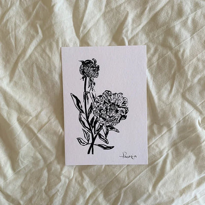 Paeonia Print | Floral Art Print | Monochrome Floral Art |