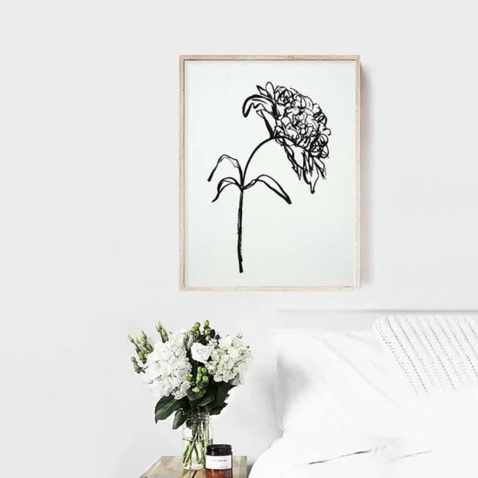 Peony Art Print | Monochrome Peony Art |