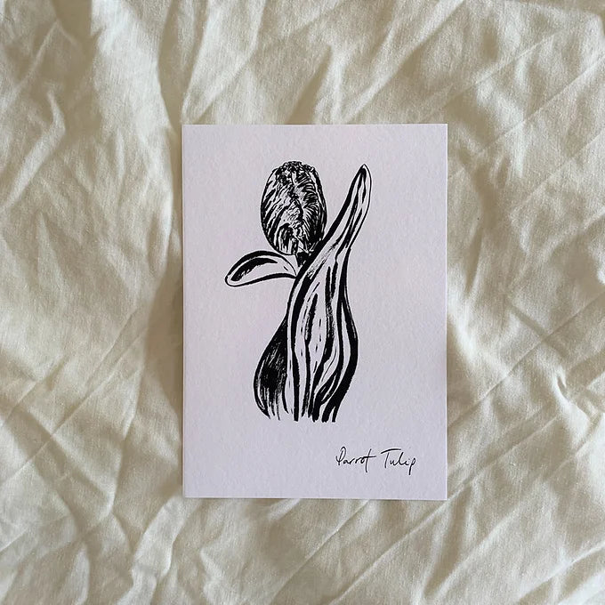 Closed Parrot Tulip Art Print | Monochrome Tulip Home Art