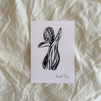 Closed Parrot Tulip Art Print | Monochrome Tulip Home Art