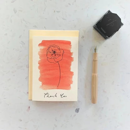 Colourwash Poppy Thank you Greeting Card