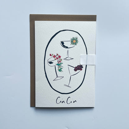 Cin Cin Christmas Greeting Card | Floral Christmas Cocktail Card