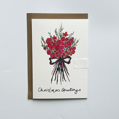 Christmas Greetings Floral Bouquet Greeting Card | Christmas Card | Christmas Bouqet