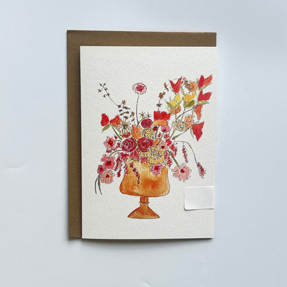Red and Gold Floral display greeting card | Floral blank Card