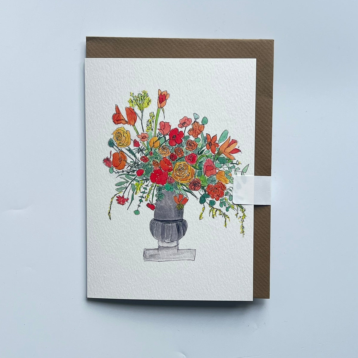 Red and Orange Floral Display Greeting Card | Floral notecard