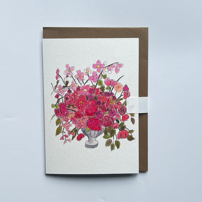 Pink Floral Display Greeting Card | Blank Floral Card | Pink floral Greeting Card