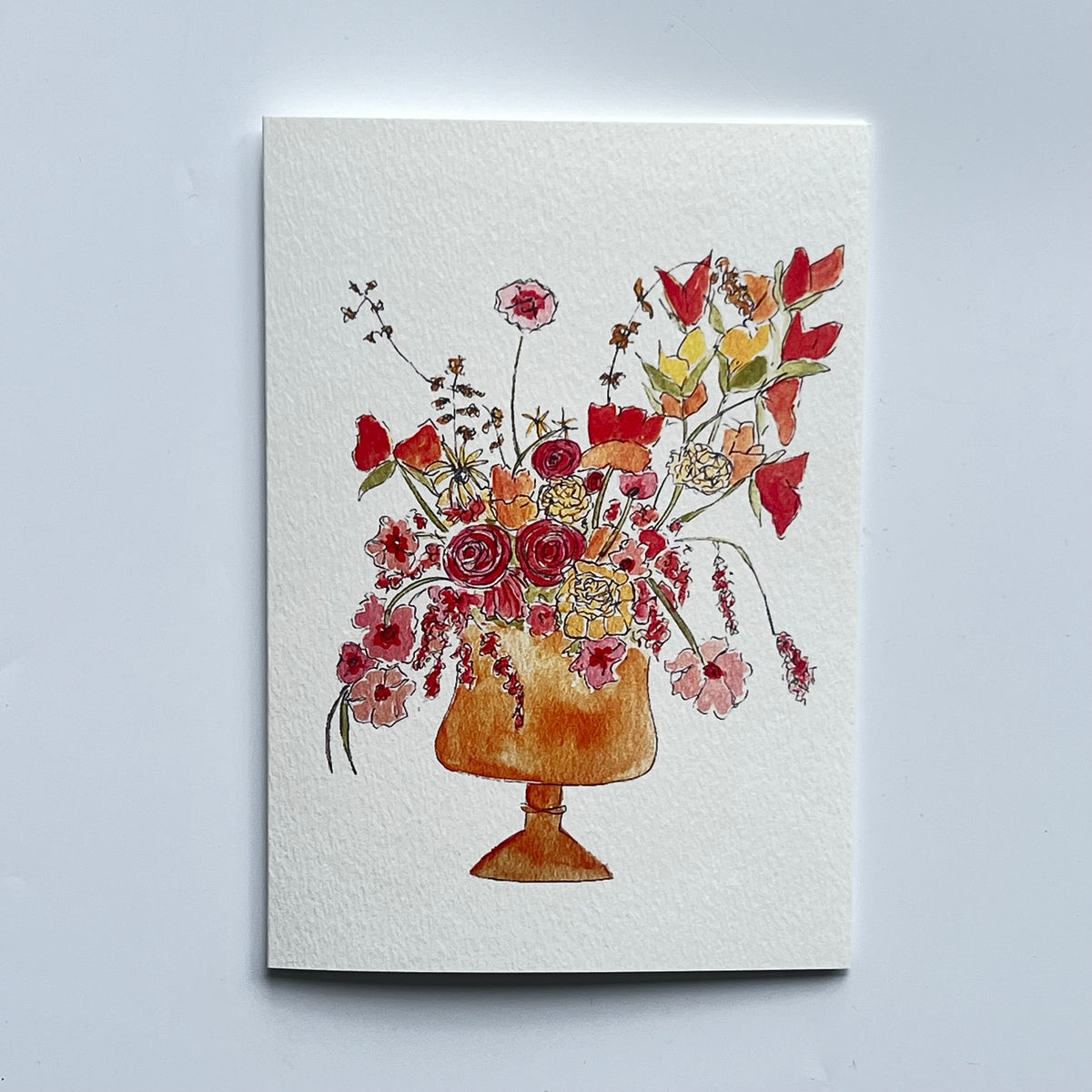 Red and Gold Floral display greeting card | Floral blank Card
