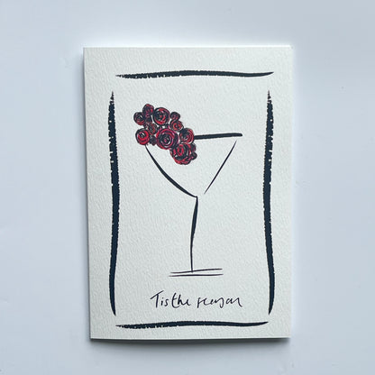 Tis the Season Christmas Card | Floral Cocktail Christmas Card