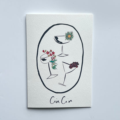 Cin Cin Christmas Greeting Card | Floral Christmas Cocktail Card