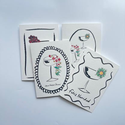 Cin Cin Christmas Greeting Card | Floral Christmas Cocktail Card