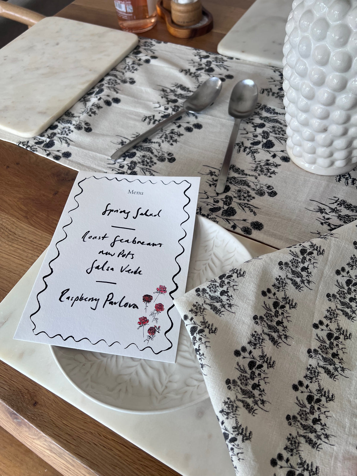 Table Runner - Birth Flower Monochrome