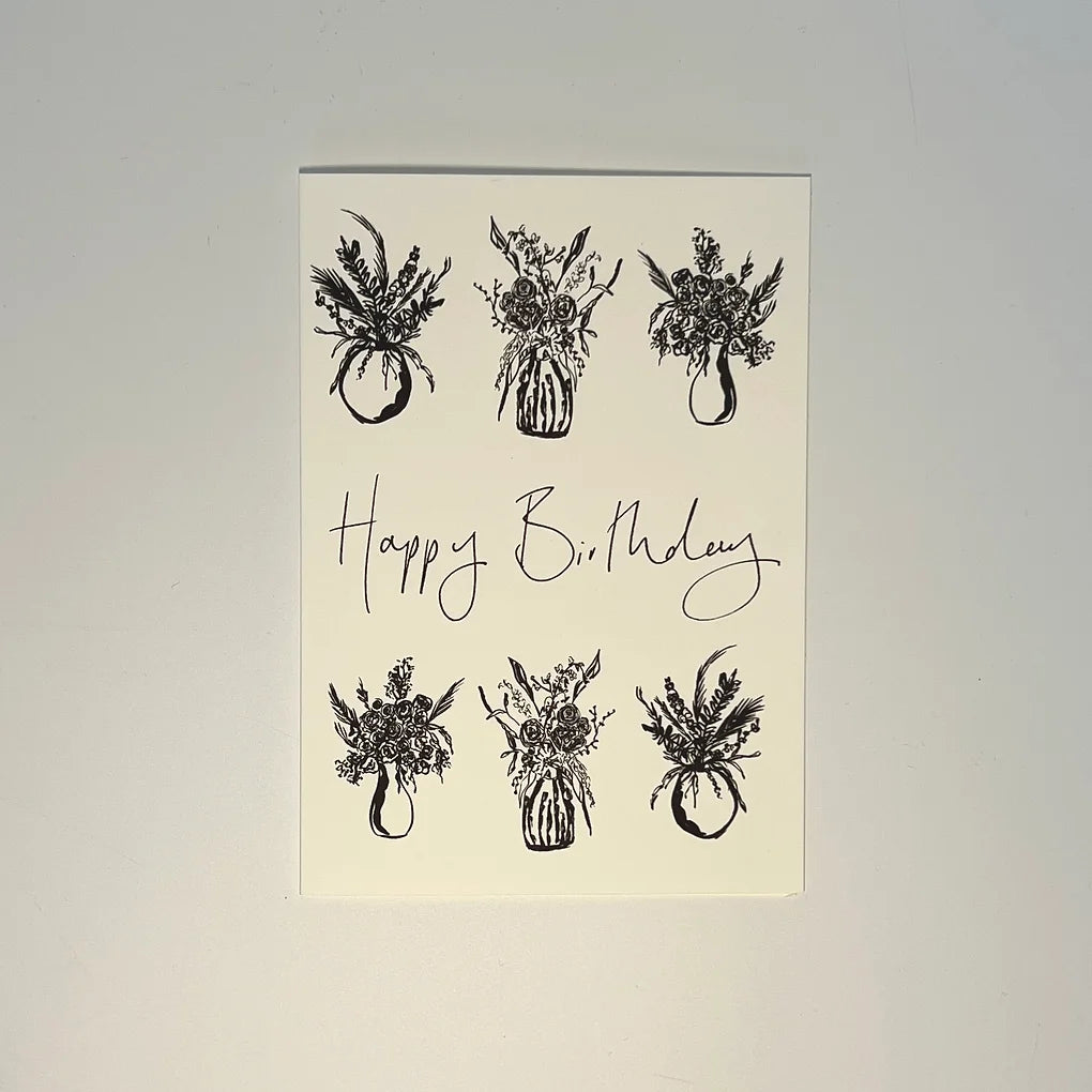 Mixed Vase  Monochrome Happy Birthday Card