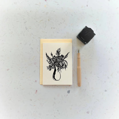 Monochrome Rose Vase greeting Card | Blank Rose Card