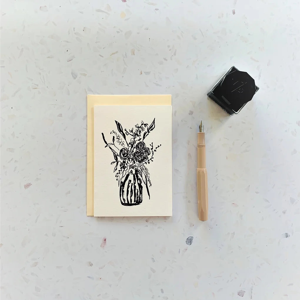 Monochrome Vase Arrangement Greeting Card