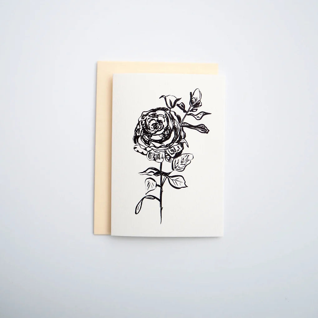 Rose 02 Rose and Bud Card | Monochrome Rose | Rose Greeting Card