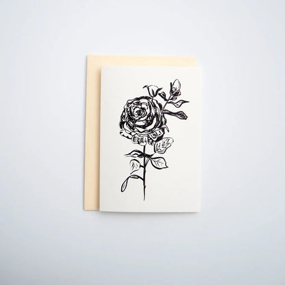 Rose 02 Rose and Bud Card | Monochrome Rose | Rose Greeting Card