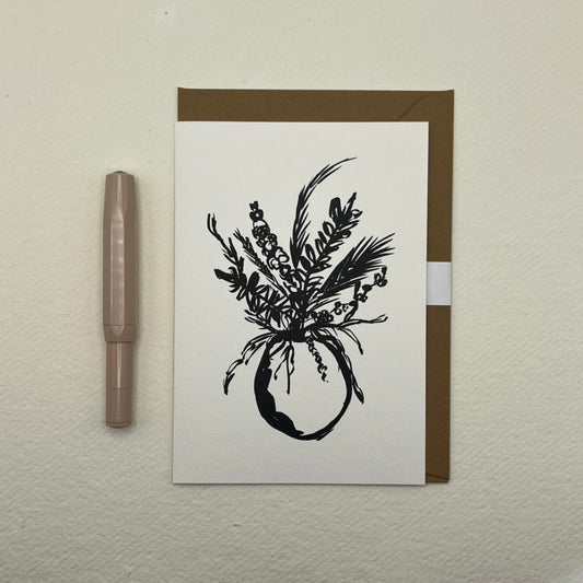 Monochrome Round Vase Greeting Card | Blank vase Card