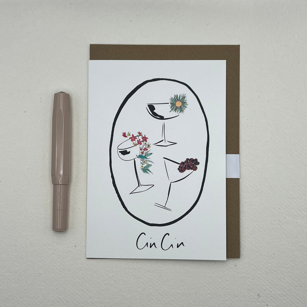 Cin Cin Christmas Greeting Card | Floral Christmas Cocktail Card