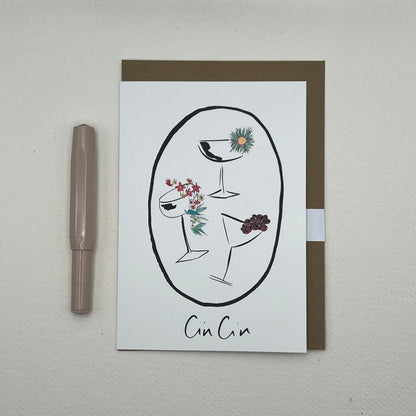 Cin Cin Christmas Greeting Card | Floral Christmas Cocktail Card