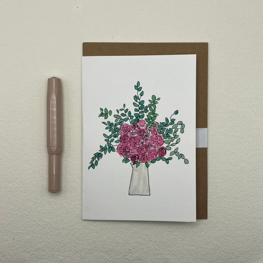 Hyacinth floral vase greeting card | floral notelet