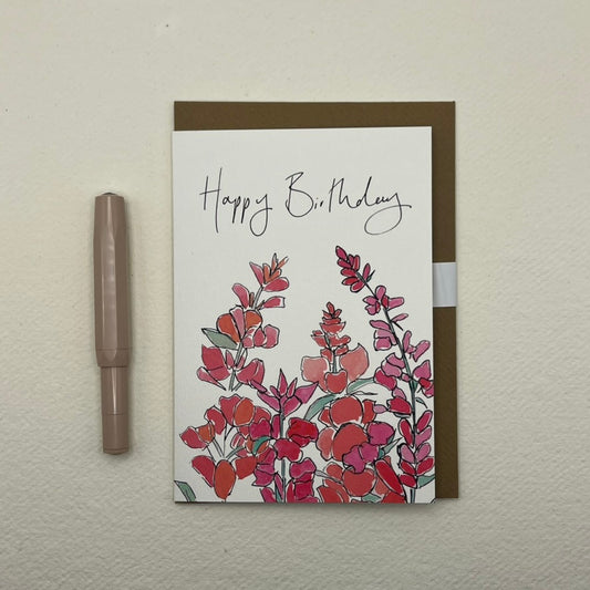 Happy Birthday Snapdragon card | Snapdragon Card | Pink Floral Card