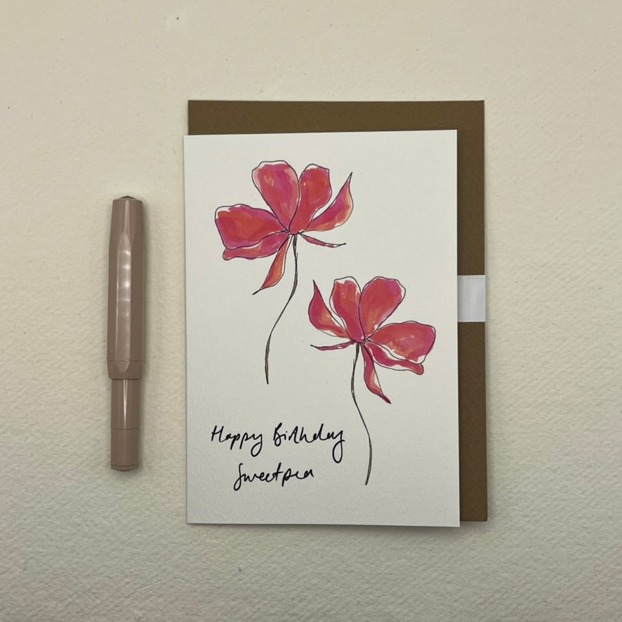 Happy Birthday Sweet Pea Card | Pink floral Birthday Card