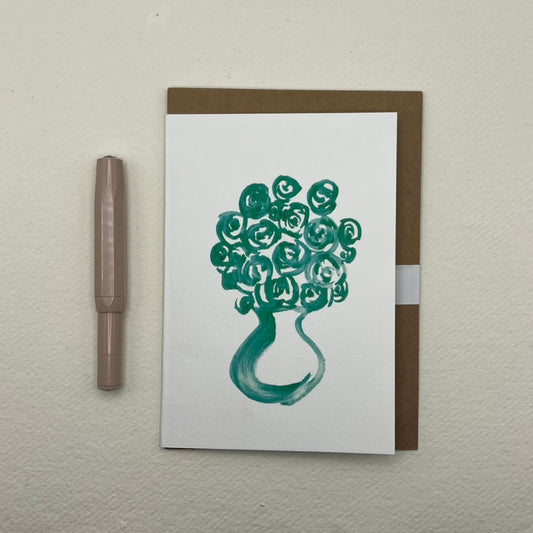 Green 01 floral vase greeting card | floral notelet