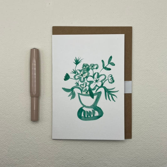 Green 04 floral vase greeting card | floral notelet