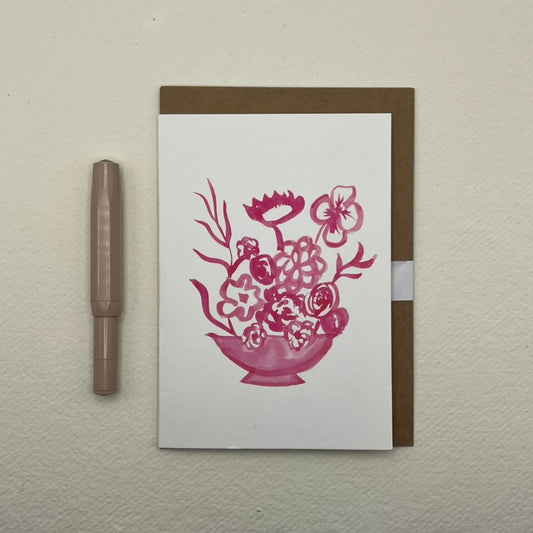 Pink 03 floral vase greeting card | floral notelet