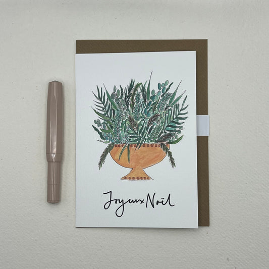 Joyeux Noel Christmas Card | Floral Display Christmas Card