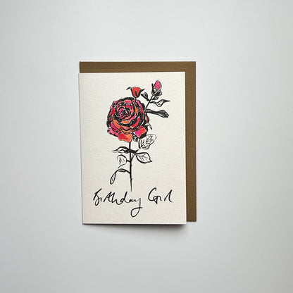 Birthday Girl Pink Rose greeting card | Rose birthday card | Birthday girl card