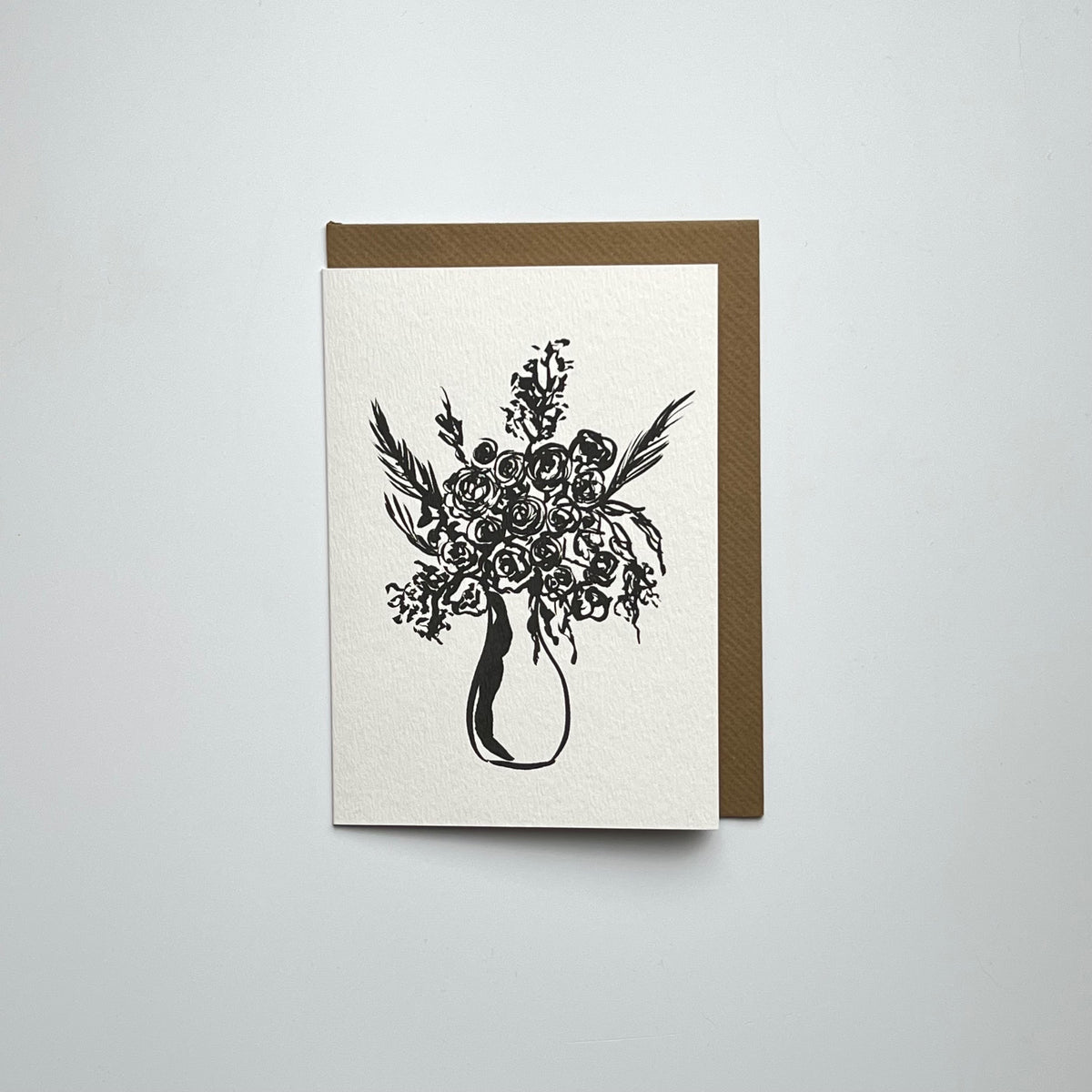 Monochrome Rose Vase greeting Card | Blank Rose Card