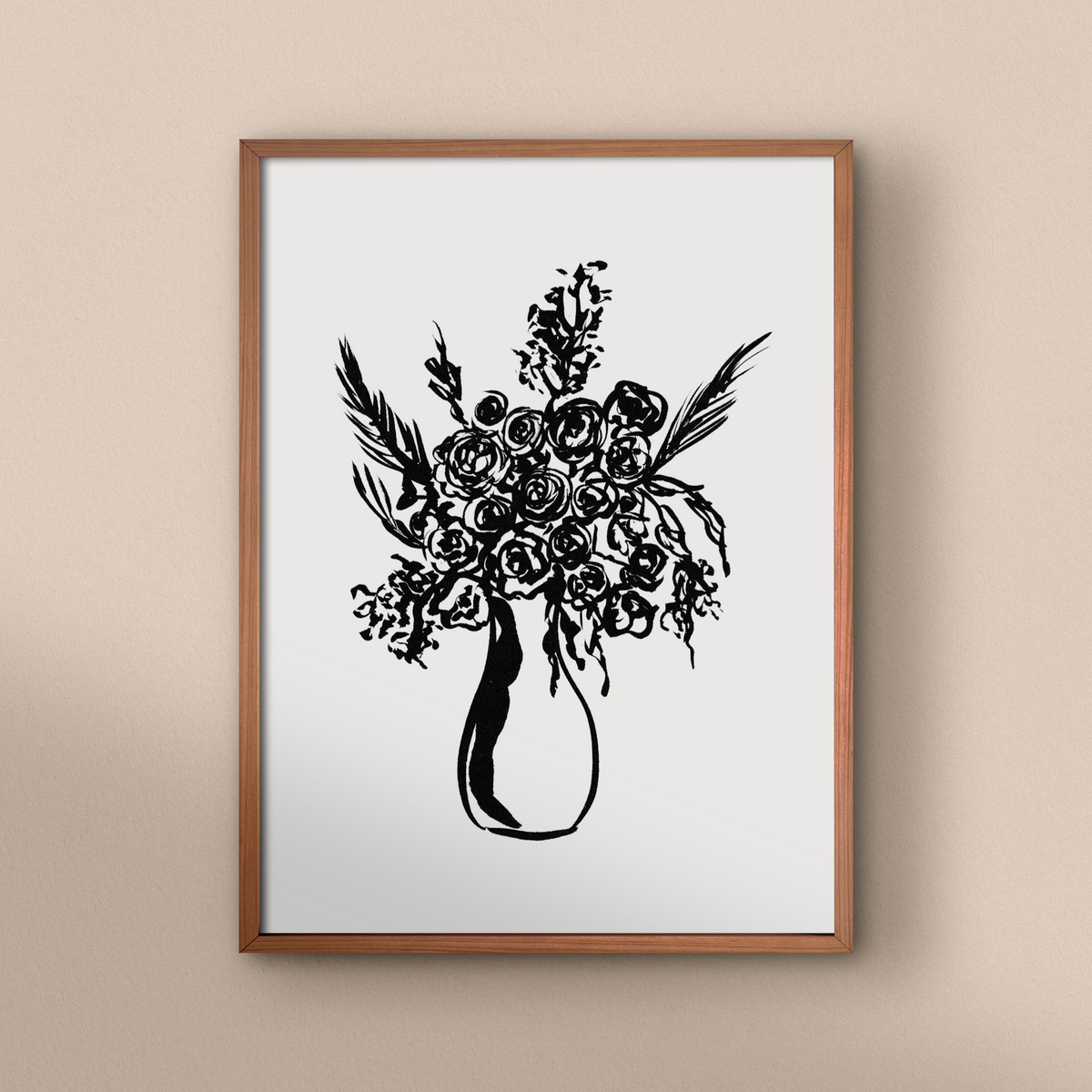 Monochrome Rose Vase Print
