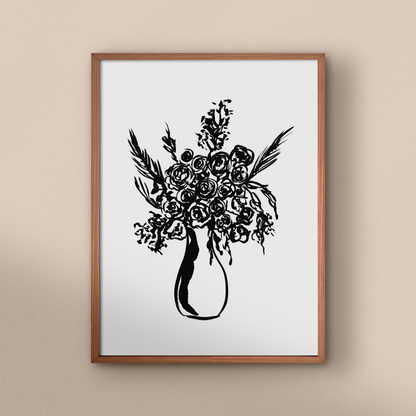 Monochrome Rose Vase Print