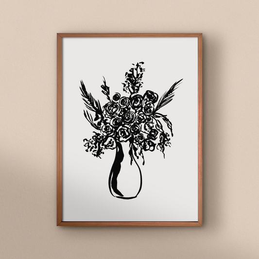 Monochrome Rose Vase Print