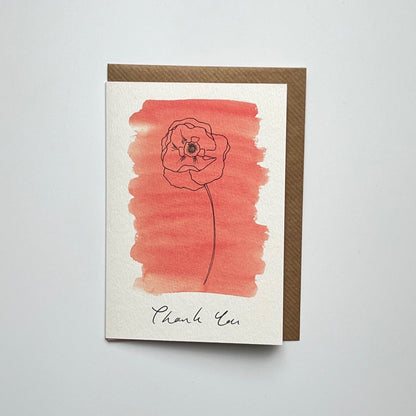 Colourwash Poppy Thank you Greeting Card