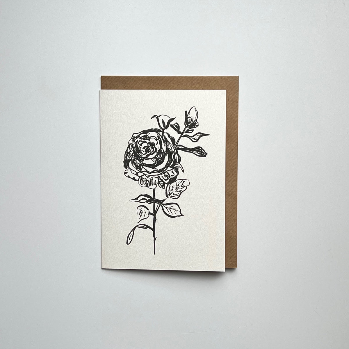 Rose 02 Rose and Bud Card | Monochrome Rose | Rose Greeting Card