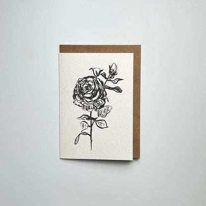 Rose 02 Rose and Bud Card | Monochrome Rose | Rose Greeting Card