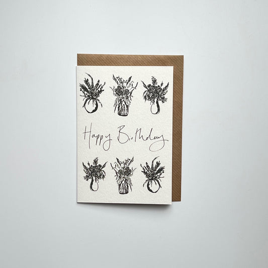 Mixed Vase  Monochrome Happy Birthday Card