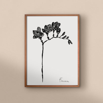 Freesia Art Print | Monochrome Freesia Print