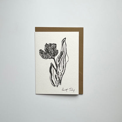 Parrot Tulip Card | Art Print Card | Monochrome Tulip Card