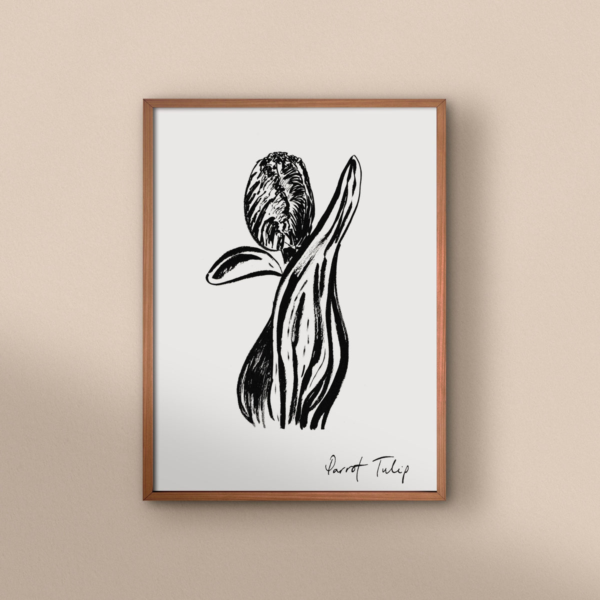 Closed Parrot Tulip Art Print | Monochrome Tulip Home Art