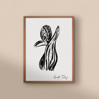 Closed Parrot Tulip Art Print | Monochrome Tulip Home Art